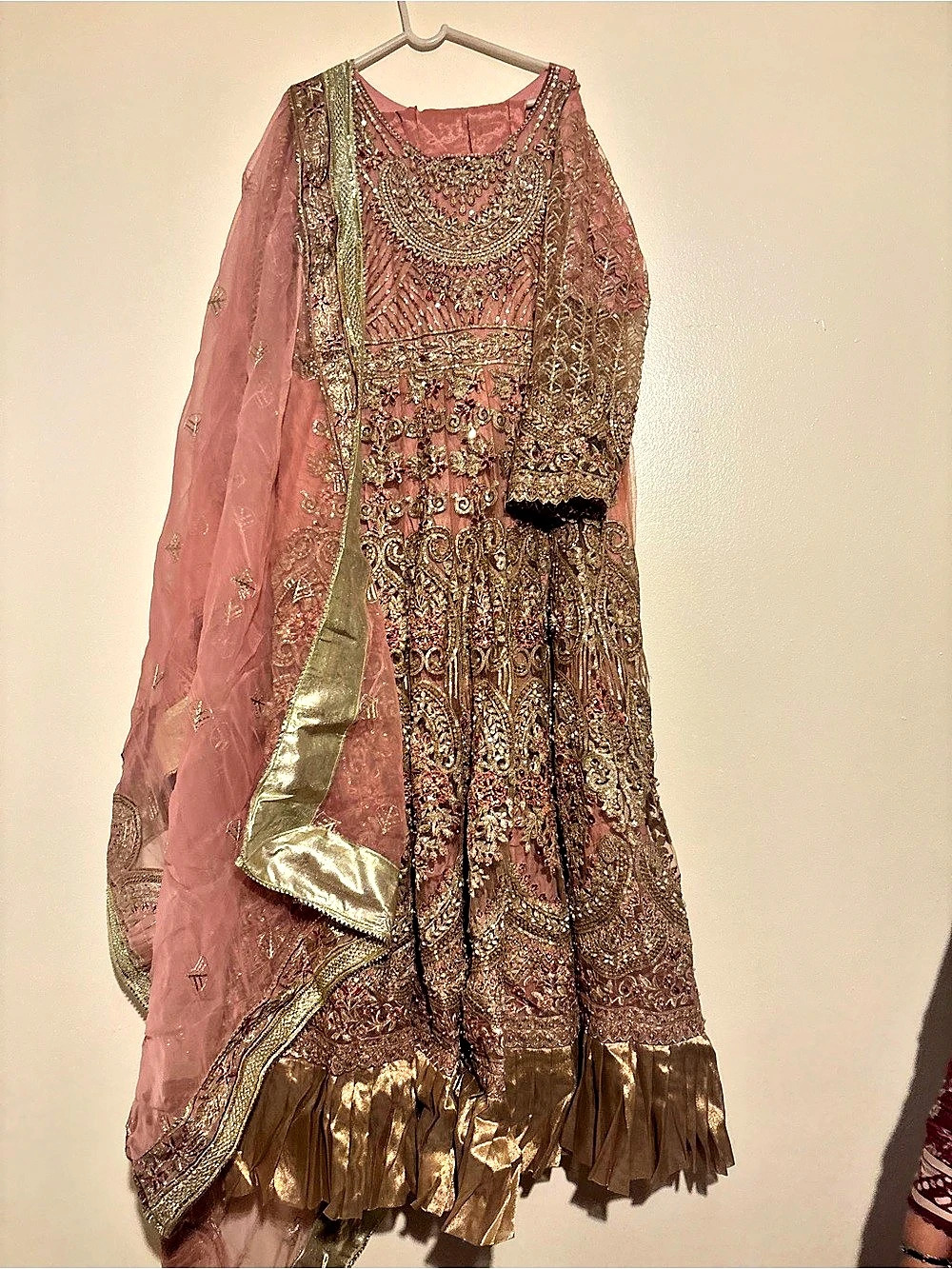 Pink & Gold Embroidered Anarkali Dress